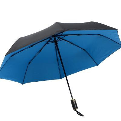 China Modern Full Automatic Pongee Double Fold Polyester Portable Triple Umbrella PU Handle for sale