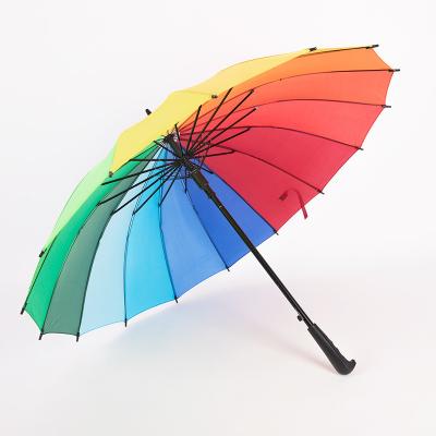 China 16K/24K Auto-Open Traditional Rib Rainbow Stick Golf Umbrella with a Classic Handle 38 in. in diameter for heavy rain and wind resistant for sale