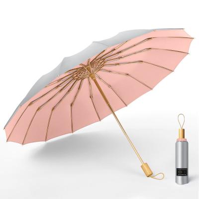 China CLASSIC UPF 50+ Sun Protect Umbrella Rose Gold Aluminum Alloy Frame Folding Windproof Backpack 16 Ribs Luxury Wooden Handle For Gift for sale