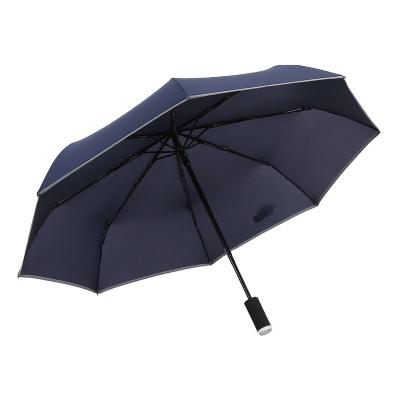 China Factory Supply Modern Three Fold Rubber Handle Rain Umbrella Automatic Premium Umbrella for sale