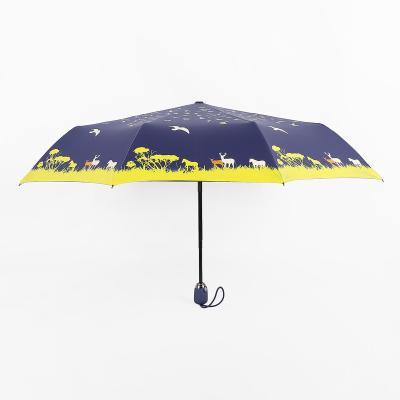 China New Design Modern Rubber Handle Umbrella Automatic Open Premium Three Folds Umbrella for sale