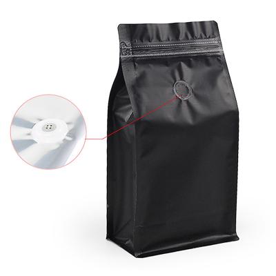 China Moisture Proof Custom Printed Black Aluminum Foil Flat Bottom Pouch Valve Coffee Packaging Bag for sale