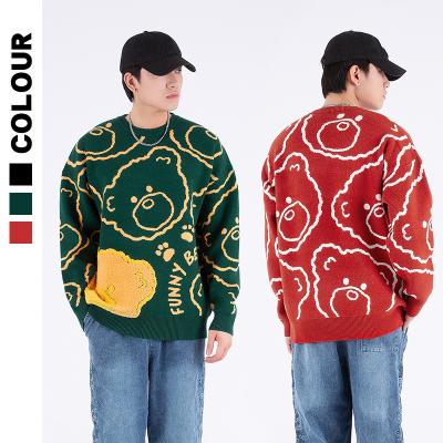 China Korean Anti-Wrinkle Men's Winter Knit Oversized Sweaters Men Animal Print Long Sleeve Crewneck Sweater Men Sweater for sale