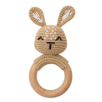 China BPA Free New Design Handmade Weave 1 PC Animal Rabbit Ring Wood Bracelet Teether Baby Teether Rattle for sale