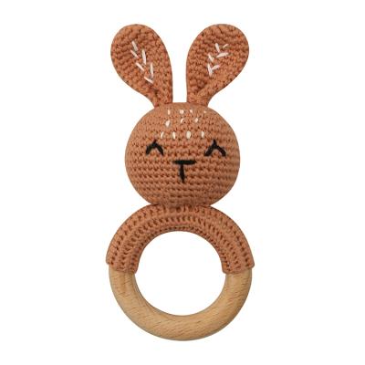 China BPA Free New Design Handmade Weave 1 PC Animal Rabbit Ring Wood Bracelet Teether Baby Teether Rattle for sale