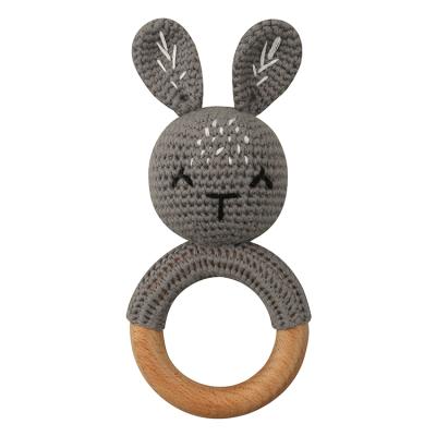 China BPA Free New Design Handmade Weave 1 PC Animal Rabbit Ring Wood Bracelet Teether Baby Teether Rattle for sale