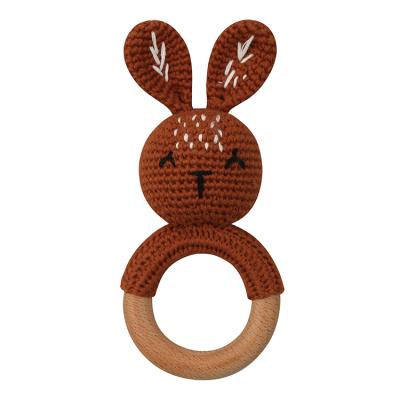 China BPA Free New Design Handmade Weave 1 PC Animal Rabbit Ring Wood Bracelet Teether Baby Teether Rattle for sale