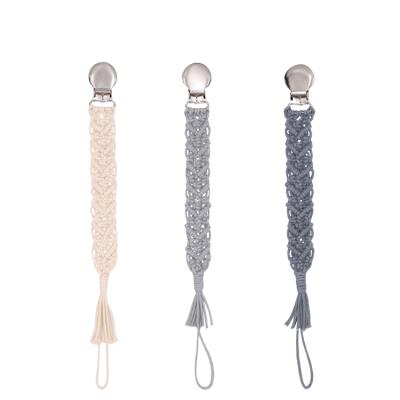 China Macrame Knitting Cotton China Manufacturer BPA Free 3pcs Material Baby Teethers Soother Holder Pacifier Clips Chained In Clips One Set for sale