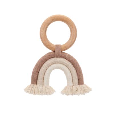 China BPA Free Teething Toys Safety Wooden Rainbow Crochet Teether Rings Baby Care Baby Shower Accessory Gifts for sale