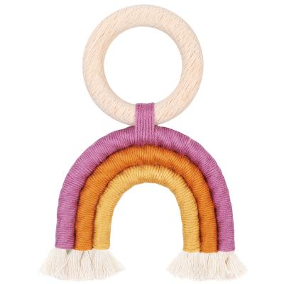 China BPA Free Teething Toys Safety Wooden Rainbow Crochet Teether Rings Baby Care Baby Shower Accessory Gifts for sale