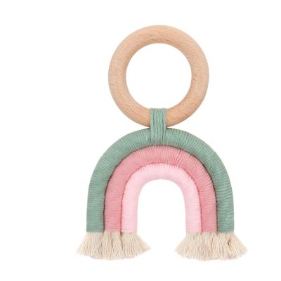 China BPA Free Rainbow Macrame Wooden Teether Teether Baby Teether Toy for sale