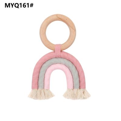 China BPA Free Rainbow Macrame Wooden Teether Teether Baby Teether Toy for sale