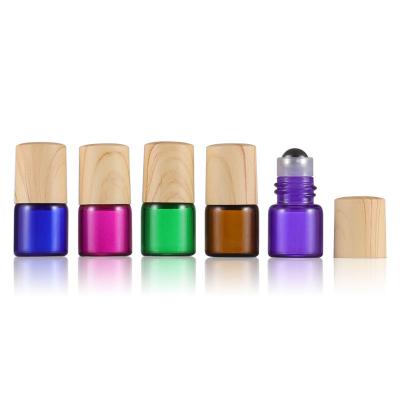 China High Popularity 1ml Wooden Grain Personal Care Cap Cosmetic Perfume Packaging Roller Bottle Glass Set for sale