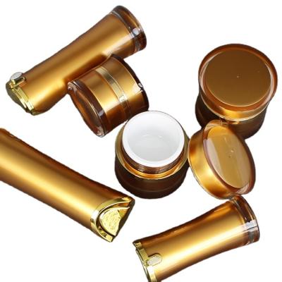 China Fashion Cosmetic High Quality Luxury Exquisite Gold Acrylic Empty Cosmetic Jar Set for sale