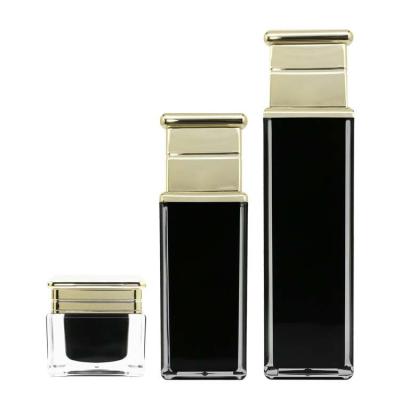 China BEAUTY PACKAGING Fashion Black Square High End Luxury Empty Lotion Cosmetic Packaging Sets for sale