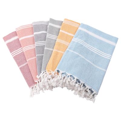 China Custom Viable Stripe Microfiber Beach Towel Turkish Beach Towel With Tassel Cotton Turkish Beach Towel for sale