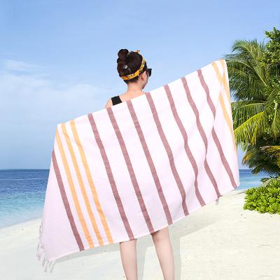 China Wholesale Turkish Free Viable Mandala Microfiber Strip Sand Beach Towels With Tassel for sale