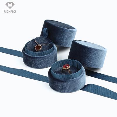 China Jewelery Packaging Custom Hot Selling Multicolor Velvet Bow Small Round Jewelry Box For Jewelry Ring Packaging for sale