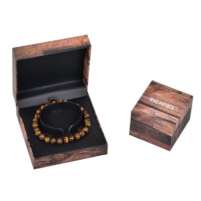 China Newest RICHPACK Luxury Custom Bracelet Ring Packaging Jewelry Box Logo Printed Rustic Wood Plastic for sale