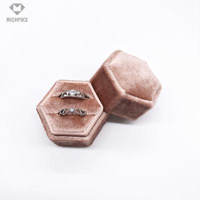 China Jewelery Packaging Custom Small Hexagon Ring Box With Logo Cardboard Vintage Velvet Engagement Wedding for sale