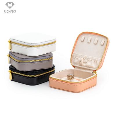 China Luxury Portable Leather Organizer Travel Jewelry Storage Jewelry Box Case With Mirror for sale