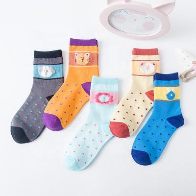 China Cotton Cute Knitted Breathable Dot Cartoon Women Crew Socks Antibacterial Custom Made Novelty Girl Socks for sale