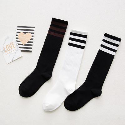 China Custom Logo 3 Compression Tube Stripe Knee High Antibacterial Hot Selling Women Socks for sale