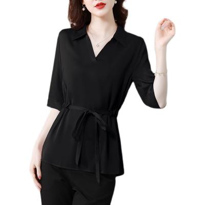 China Wholesale Hot Sale QUICK DRY Solid Color Satin Slim Fit Women's Loose V-Neck Shirt Plus Size Silk Blouse Shirt for sale