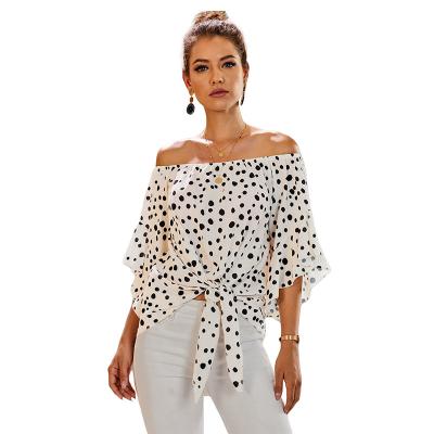 China New Arrival High Quality QUICK DRY Custom Made Ladies Printed Chiffon Blouses And Casual Tops Shirt Bell Sleeve Off The Shoulder Women Shirt for sale