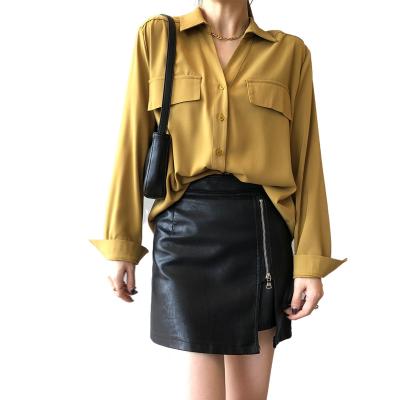 China Spring New Arrival QUICK DRY Hot Sale Women's New Arrival Solid Color Simple Shirt Solid Color Simple Shirt Office Ladies Slim Long Sleeve Blouse for sale