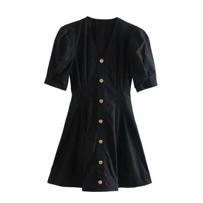 China New Sheath Summer Breathable Fashion Wholesale V-Neck Button Casual Dress Hot Shorts High Waist And New Style Slim Dress For Women for sale