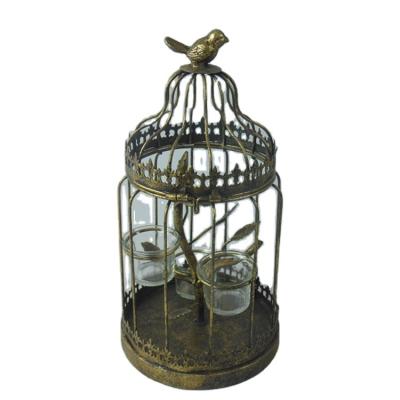 China Home Decoration Set Golden Tall Elegant Metal Birdcage 4 Hanging Sconce With Tray for sale