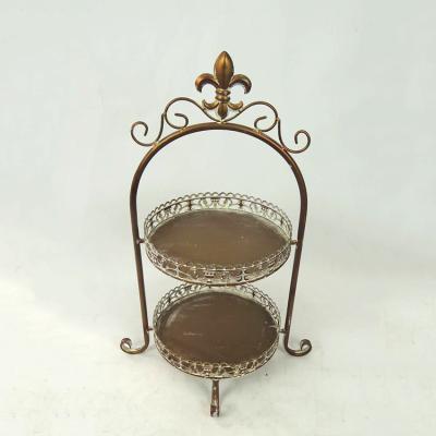 China Stocked Wholesale Iron Tiered Frame Gold 2 Vintage Shabby Chic Cake Stand for sale