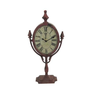 China Antique Style Shabby Chic Rust Finished Large Metal Shabby Decoration Desk Clock for sale