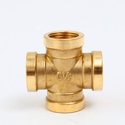 China ZHUJI HARDWARE OIL/GAS OIL GAS EQUAL BRASS PLUMBING CROSS FEMALE THREADED PIPE FITTINGS for sale