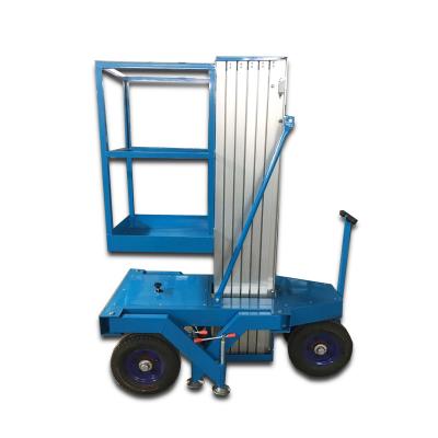 China Hydraulic Mast 130kg Lift Table Aluminum Alloy Hydraulic Man Lift One Hotel 8m Single Man Lift for sale