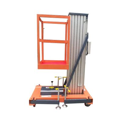 China Hotels aluminum alloy small mast hydraulic lift tables/single mast aluminum work aerial work platform for sale