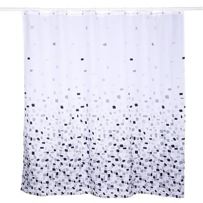 China Gray Mosaic Style Sustainable 100% Polyester Waterproof Shower Curtain With Plastic C Hooks Pack Of 13 for sale