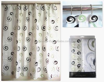 China Sustainable Waterproof Hand Crafted Bath ROUND 72*72 POLYESTER Shower Curtain With Plastic C Hooks Set Of 13 for sale