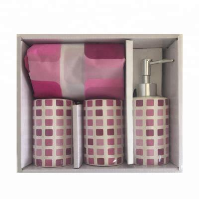 China Shower Gel Bath Gift Set Ceramic Bath Accessories With Shower Curtain Set Of 4 for sale