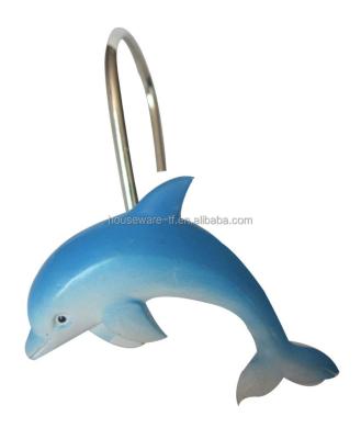 China Sustainable Resin Ocean Dolphin Designs Bathroom Shower Curtain Hooks Set for sale