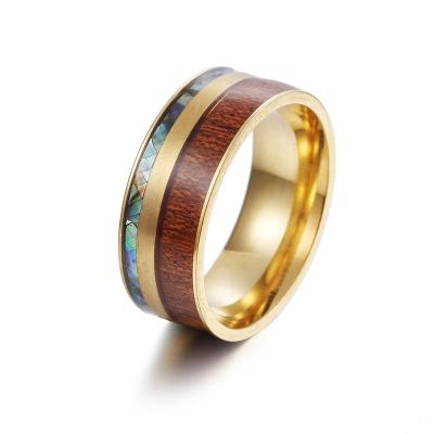 China NEW CLASSIC 8mm Titanium Carbide Steel Ring For Man Bridegroom Inlay Shell High Polished Acacia Wood Ring for sale