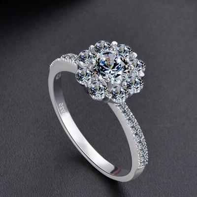 China 925 Sterling Silver 925 Moissanite CZ Diamond Flower Shape Moissanite CZ Diamond Wedding Ring Big For Women YJ001266 for sale