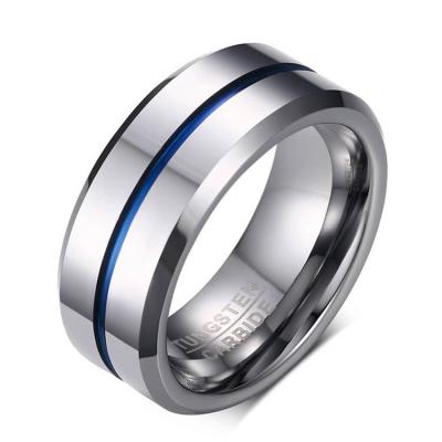 China Wholesale New Arrival 8MM Tungsten Jewelry CLASSIC Wide Wide Blue Black Inlay Men Tungsten Steel Ring for sale