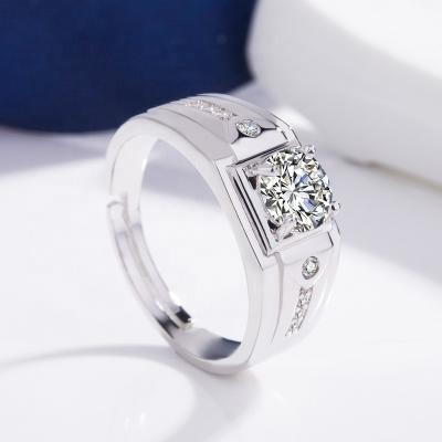 China 1 Carat Customizable CLASSIC CZ Silver Plated Diamond Moissanite Wedding Ring For Men MJ003 for sale