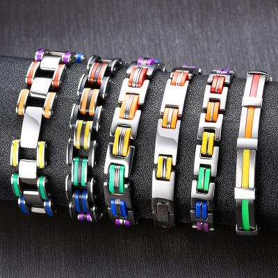 China FG00111 Real Stainless Steel Silicone Bracelet Men Rainbow Color 316L Stainless Steel Clasp Bracelet For Women Men Unisex for sale