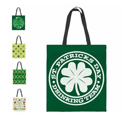 China PORTABLE Irish St. Patrick's Day Shamrock Custom Printed Large Reusable Shopping Bags Canvas Tote Bag With Logos for sale