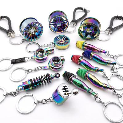 China Promotion Gift Rainbow Color Alloy Metal Car Parts Tuning Racing Metal Round Making Machine Key Chain for sale