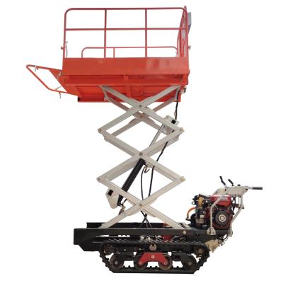 China Crawler Track Mini Self Propelled Orchard Work Platform Lifting Garden Truck Unloader With Lift Container for sale