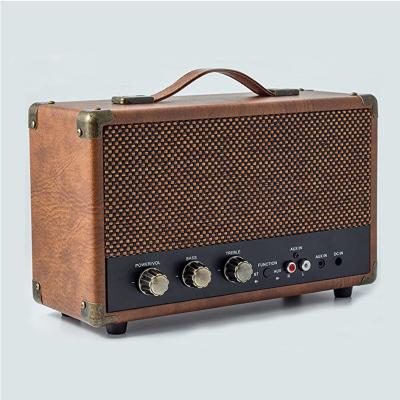 China No Grill Bluethoot Speaker Carry Handle Wooden Portable Speaker Retro MP3 Player for sale